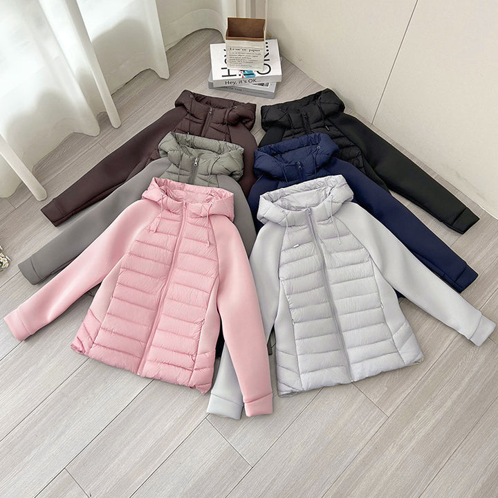 Damen nan gesteppte Hybridjacke mit Kapuze, Softshell-Ärmeln und leichter Thermoisolierung Echo Archiv