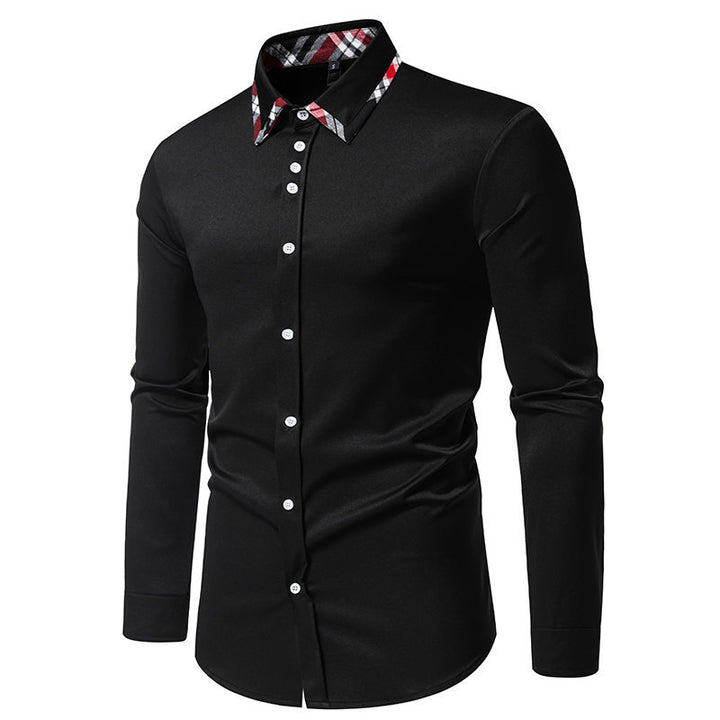Herren elegantes Langarmhemd mit kontrastierenden Karodetails Echoarchiv