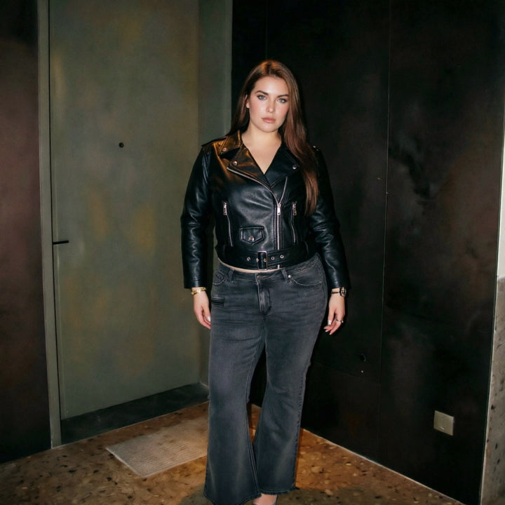 Damen Modische Bikerjacke mit Gürtel Echo Archiv