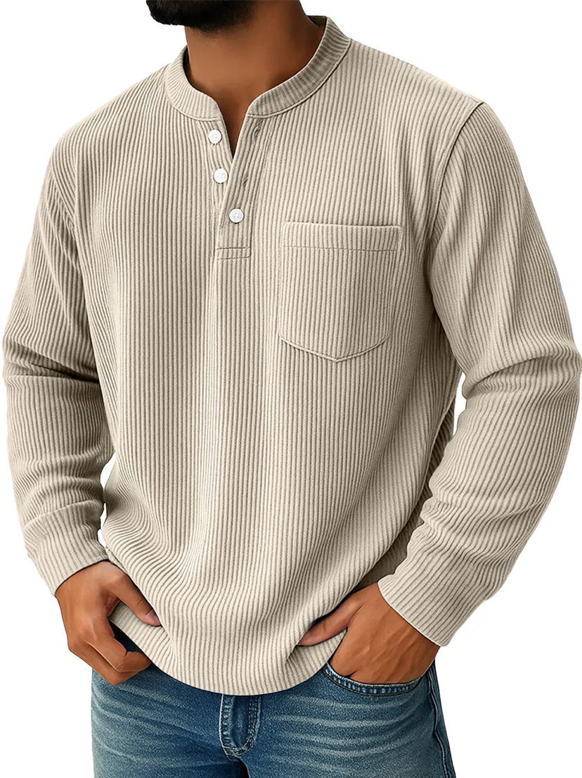 Herren nan thermisches Waffelstrick-Henleyshirt mit Stehkragen Brusttasche und geripptem Komfortschnitt Echo Archiv