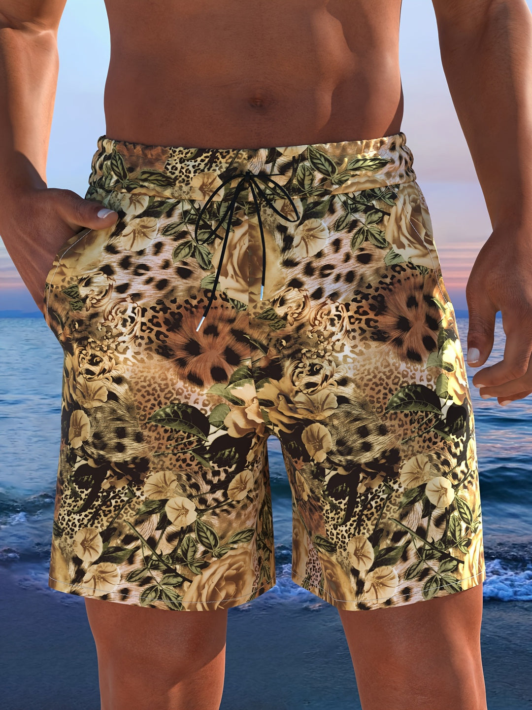 Herren Badeshorts mit animalischem Muster und elastischem Bund Echo Archiv