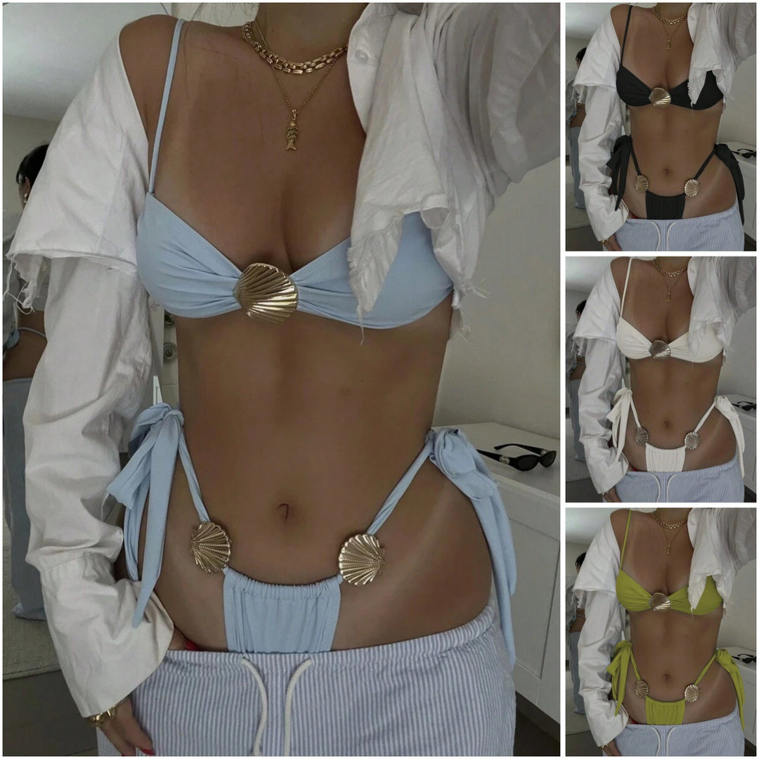 Damen Triangel-Bikini mit goldenen Muschel-Details Echo Archiv