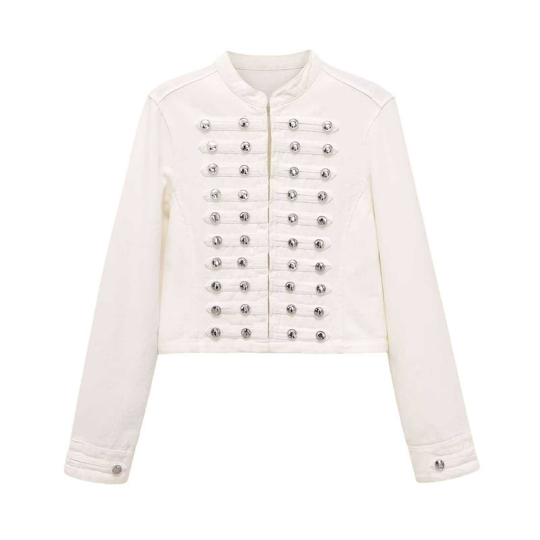 Damen Jeansjacke im Military‑Stil mit Reihenknöpfen und Stehkragen Echo Archiv