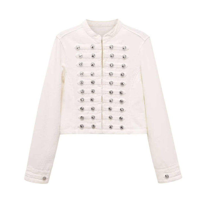 Damen Jeansjacke im Military‑Stil mit Reihenknöpfen und Stehkragen Echo Archiv