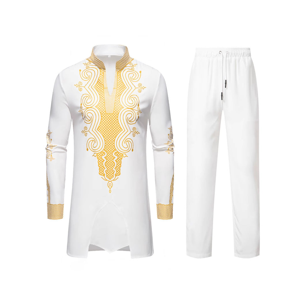 Herren Traditionelles besticktes Tunika‑Set mit Mandarinkragen und elastischer Hose Echo Archiv