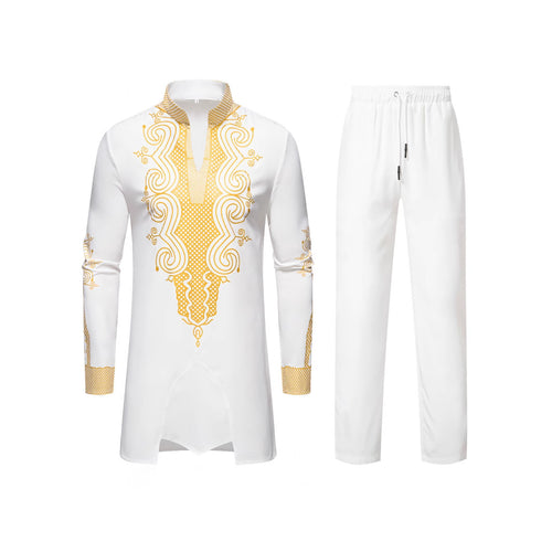 Herren Traditionelles besticktes Tunika‑Set mit Mandarinkragen und elastischer Hose Echo Archiv