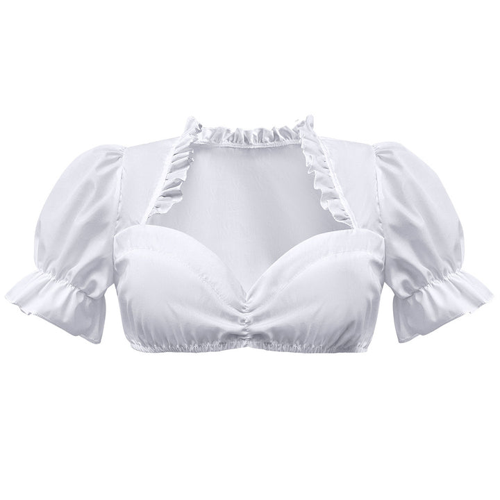 Damen nan traditionelle Dirndlbluse kurz mit Puffärmeln Herzausschnitt und Rüschendetail Echo Archiv