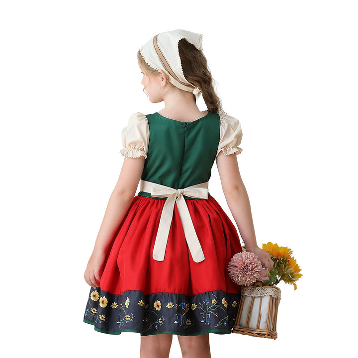 Damen nan traditionelles Kinderdirndl Kleid mit dekorativer Schnürung Schürze und Spitzenkopftuch Echo Archiv