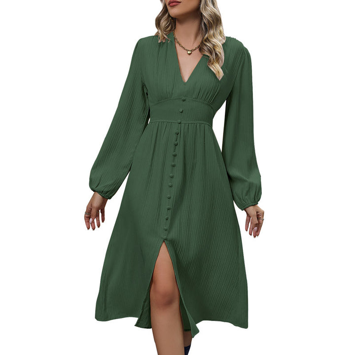 Damen Midi-Kleid mit Knopfdetails und V-Ausschnitt Echo Archiv