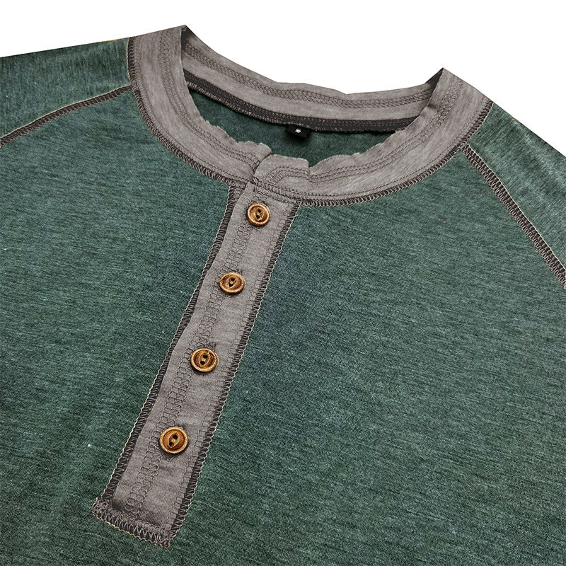 Herren Kurzarm-Henley-Shirt mit kontrastierenden Details und bequemer Passform Echoarchiv