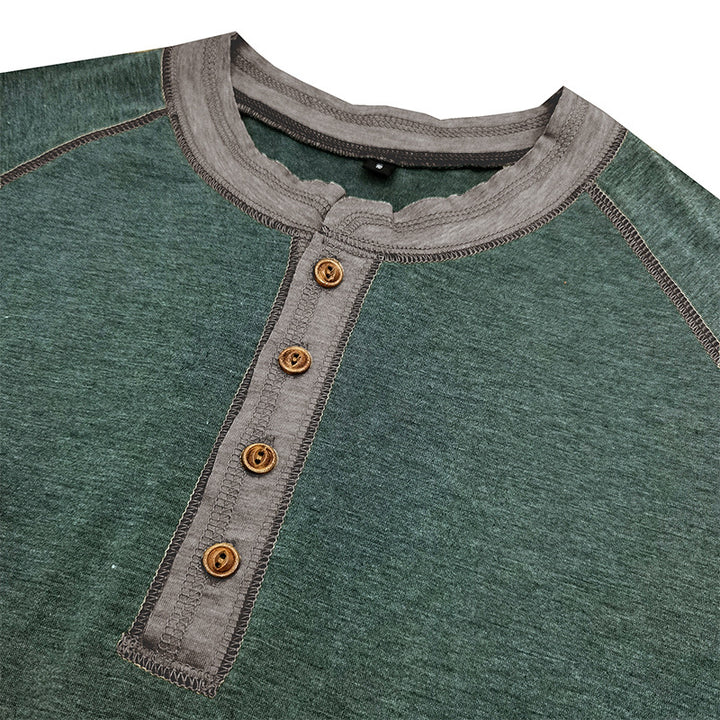 Herren Kurzarm-Henley-Shirt mit kontrastierenden Details und bequemer Passform Echoarchiv