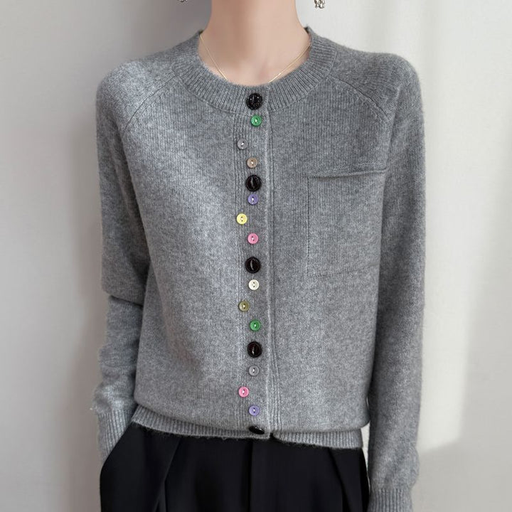Damen Modischer Strickcardigan mit bunten Knöpfen Echo Archiv