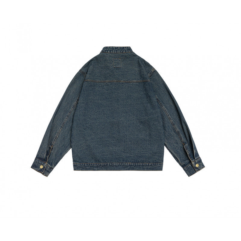 Unisex kastige Jeansjacke mit Stehkragen, durchgehendem Reißverschluss und geformten Eingrifftaschen Echo Archiv
