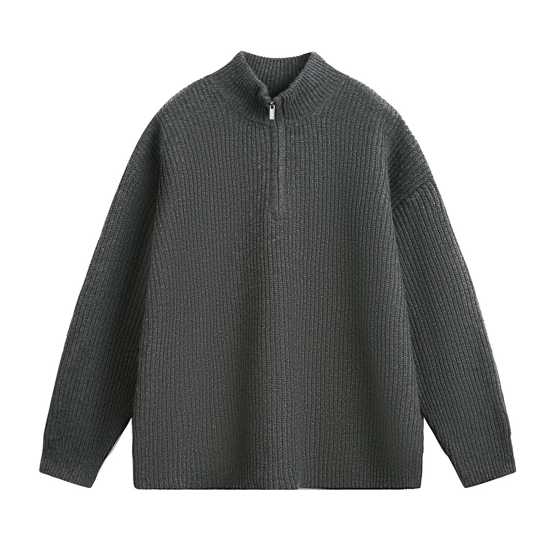 Unisex Oversize Grobstrickpullover mit Halbreißverschluss und Stehkragen Echo Archiv