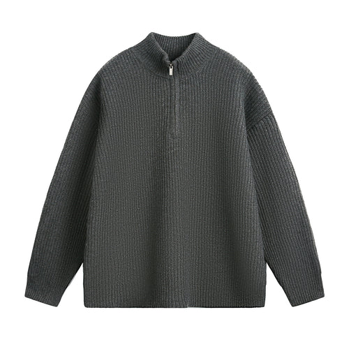 Unisex Oversize Grobstrickpullover mit Halbreißverschluss und Stehkragen Echo Archiv