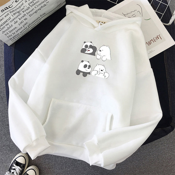 Unisex Kapuzenpullover mit niedlichem Comic-Tierprint, Kängurutasche und weichem Fleece-Innenfutter – Auréline