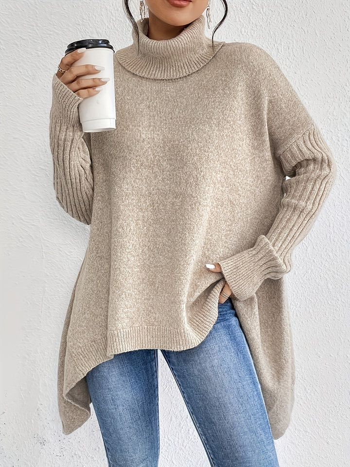 Damen nan Oversize Strickpullover mit hohem Rollkragen, gerippten Ärmeln und asymmetrischem Saum Echo Archiv