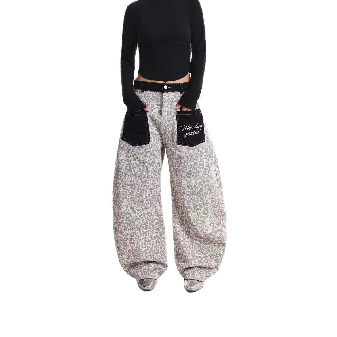 Damen Weitgeschnittene Hose mit Tierfell-Muster Echoarchiv