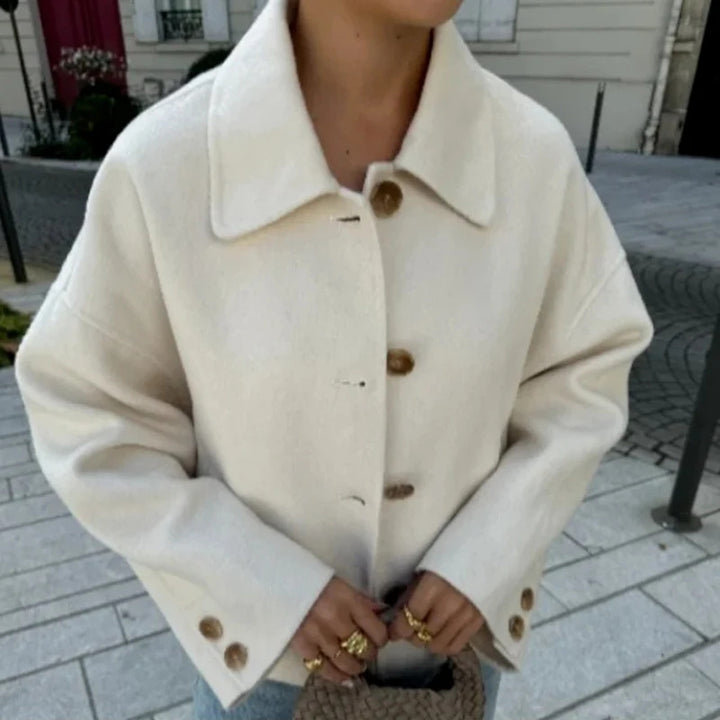Damen nan kurze kastige Wolljacke mit Hemdkragen, durchgehender Knopfleiste und eingesetzten Eingrifftaschen Echo Archiv