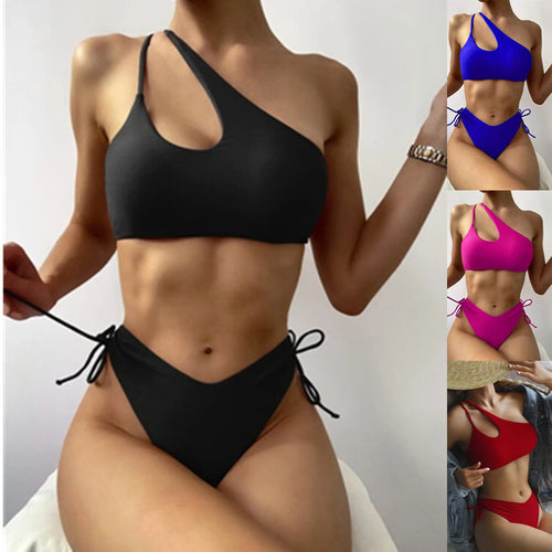 Damen Sportlicher Bikini mit asymmetrischem Oberteil und verstellbaren Trägern Echo Archiv