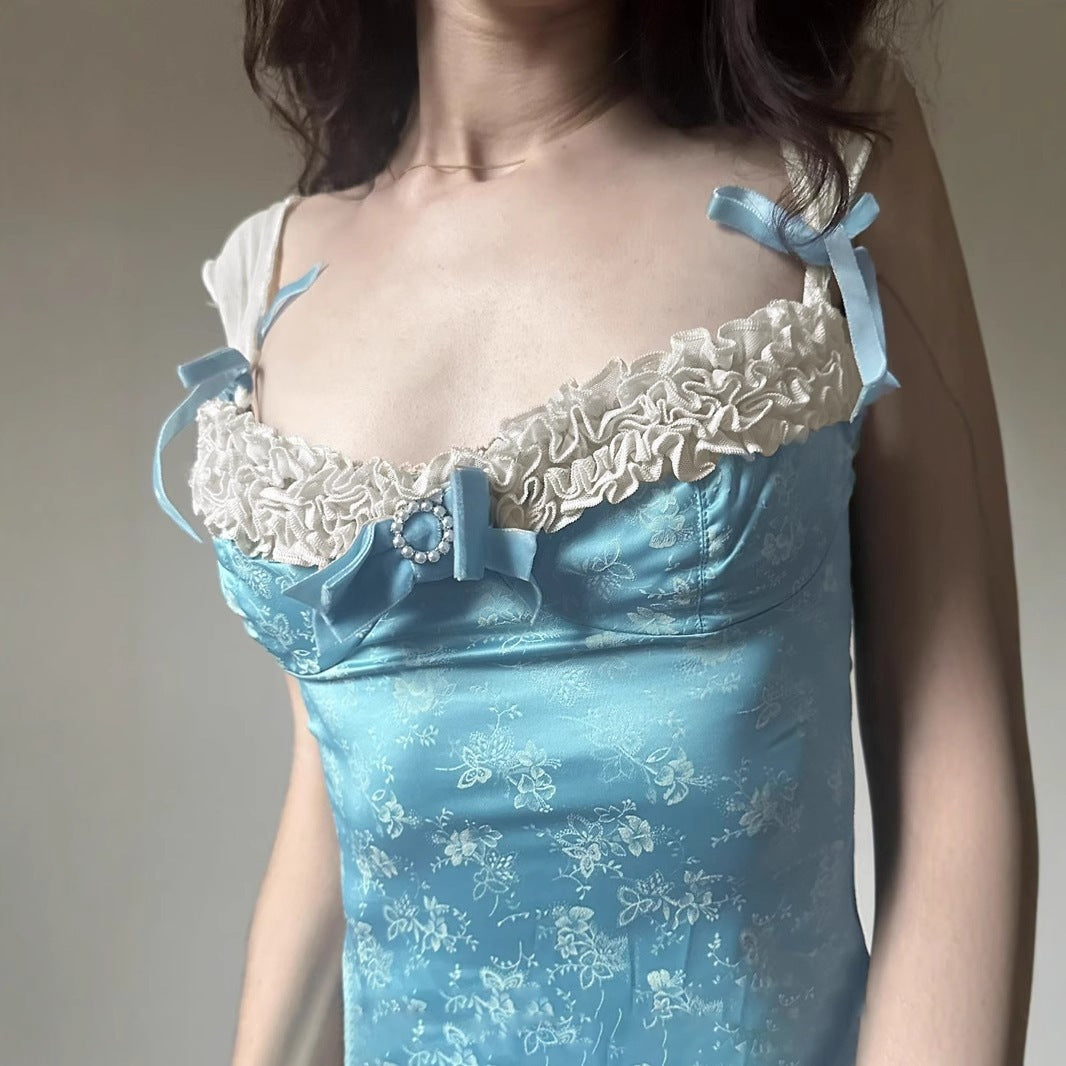 Damen Spaghetti-Trägertop mit floralen Akzenten und Rüschendetails Echo Archiv