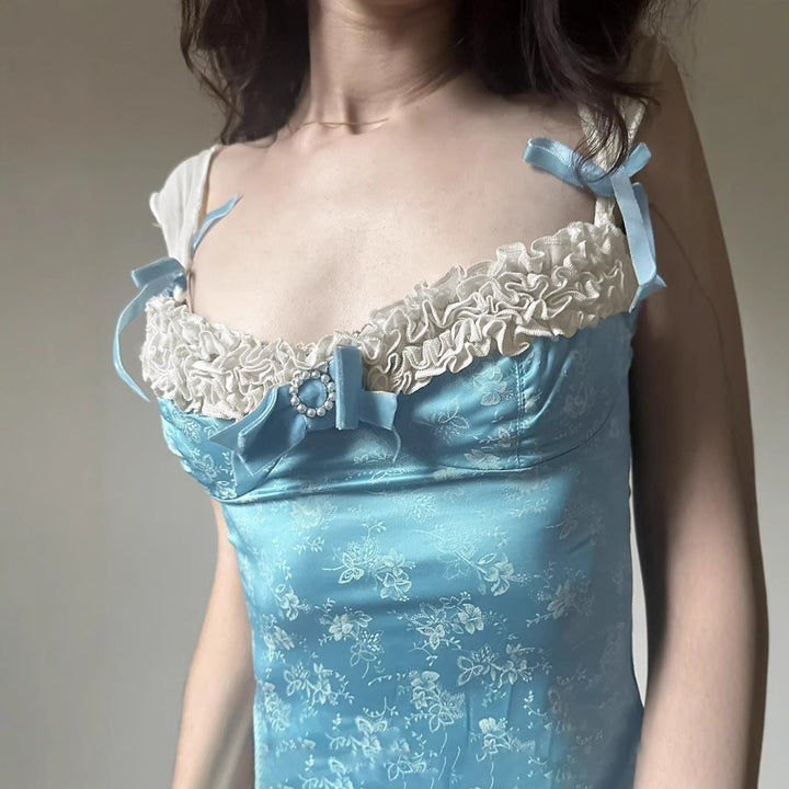 Damen Spaghetti-Trägertop mit floralen Akzenten und Rüschendetails Echo Archiv