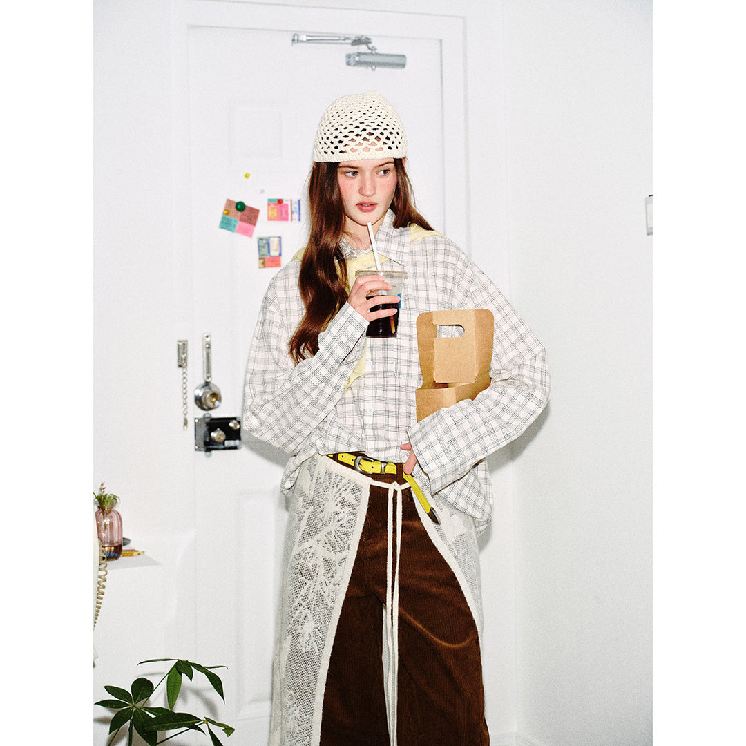 Damen Oversize-Hemd aus Leinen‑Baumwoll‑Mix mit feinem Karomuster Echoarchiv