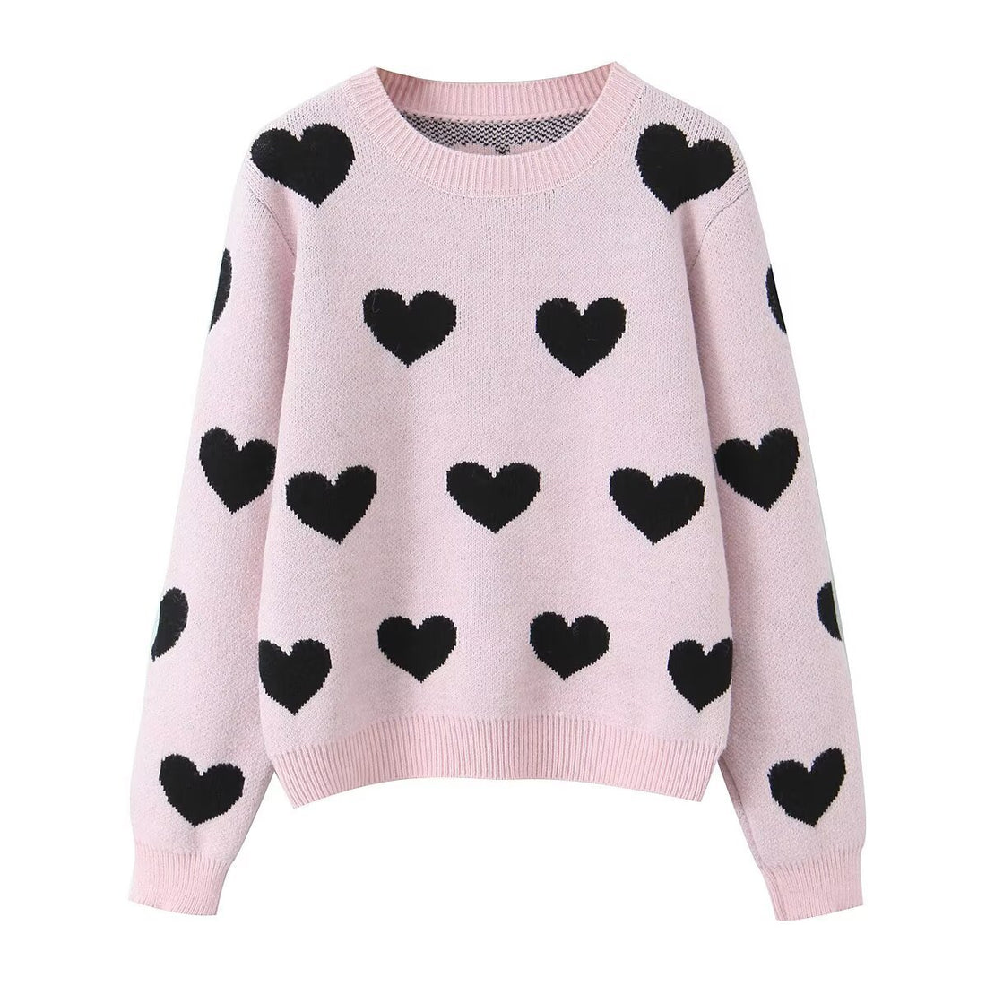 Damen Gemusterter Oversize Strickpullover mit Herzjacquard und Rundhalsausschnitt Echo Archiv
