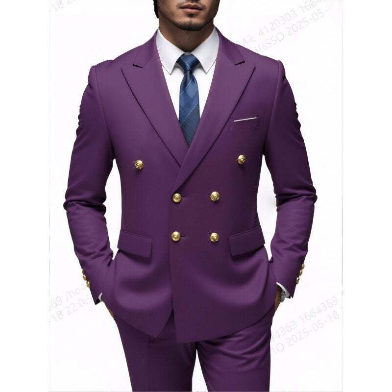Herren nan doppelreihiger Slim-Fit Anzug mit goldenen Zierknöpfen und schmaler Businesshose Echo Archiv