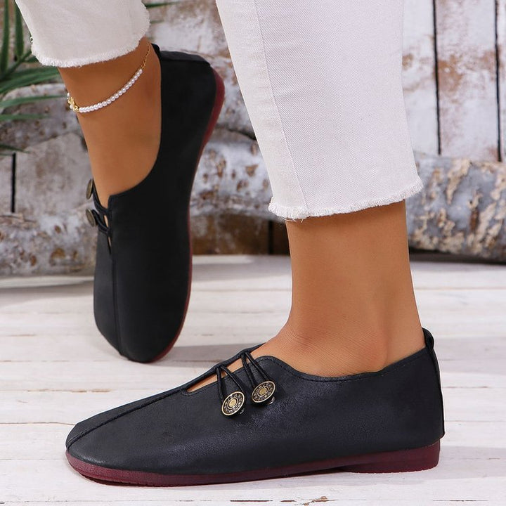 Damen nan elegante Komfort-Slipper im Mokassinstil mit elastischer Zierkordel und Knopfdetail Echo Archiv