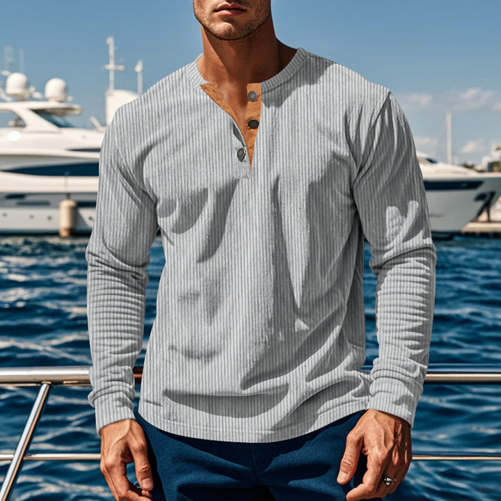 Herren Langarm-Henleyshirt aus leichtem Rippstoff mit Knopfleiste Echoarchiv
