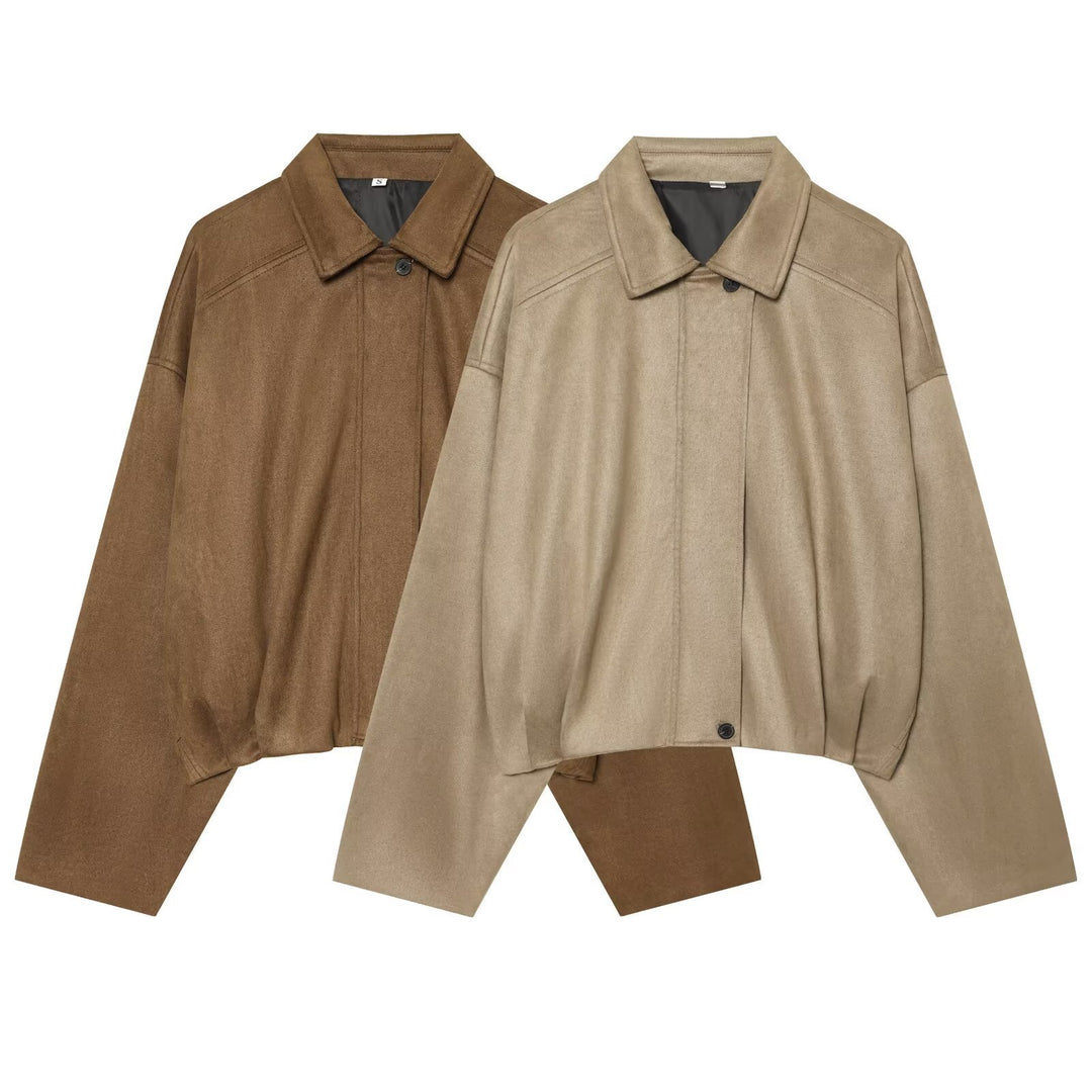 Damen Kurzgeschnittene Oversize Cape-Jacke mit Hemdkragen und verdeckter Knopfleiste Echo Archiv