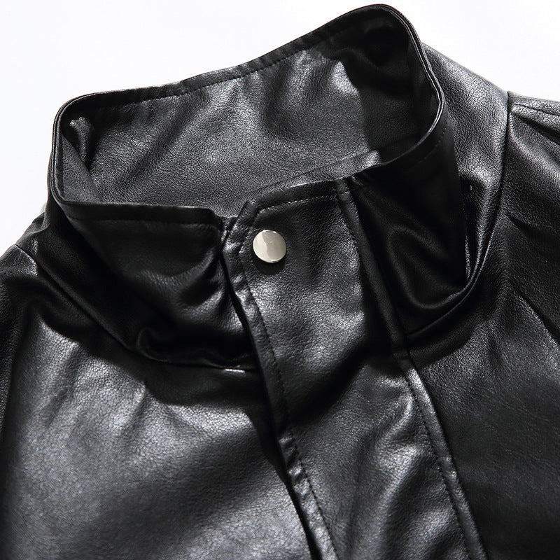 Herren Boxy Kunstleder-Blousonjacke mit Stehkragen Druckknopfblende und elastischem Saum Echo Archiv