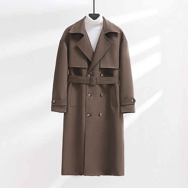 Herren Langer Doppelreihiger Trenchcoat mit Taillengürtel und Oversize‑Schalkragen Echoarchiv