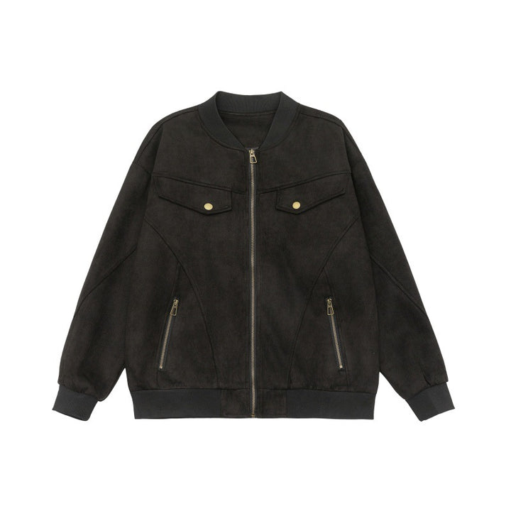 Unisex Kurzblouson im Vintage‑Suede‑Look mit Brustklappen, Reißverschlusstaschen und Rippbündchen Echoarchiv