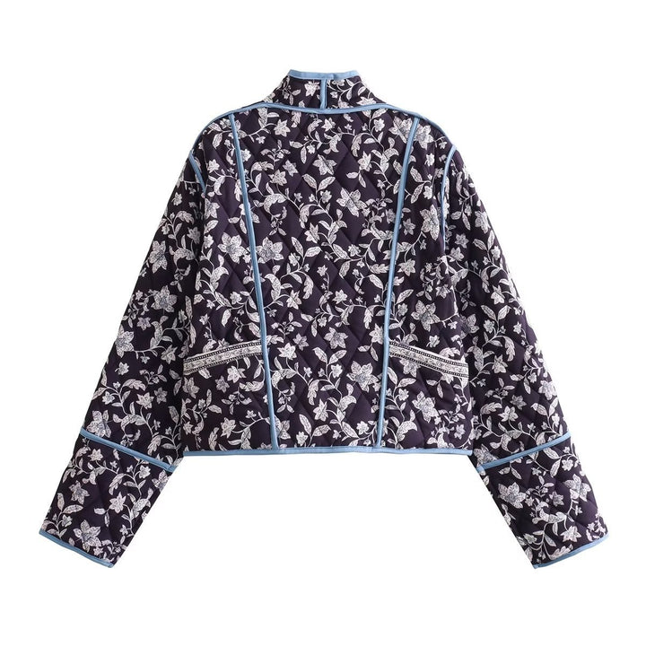 Damen Gestepptes Cropped-Steppjacke mit floralem Allovermuster und kontrastierender Paspelierung Echo Archiv