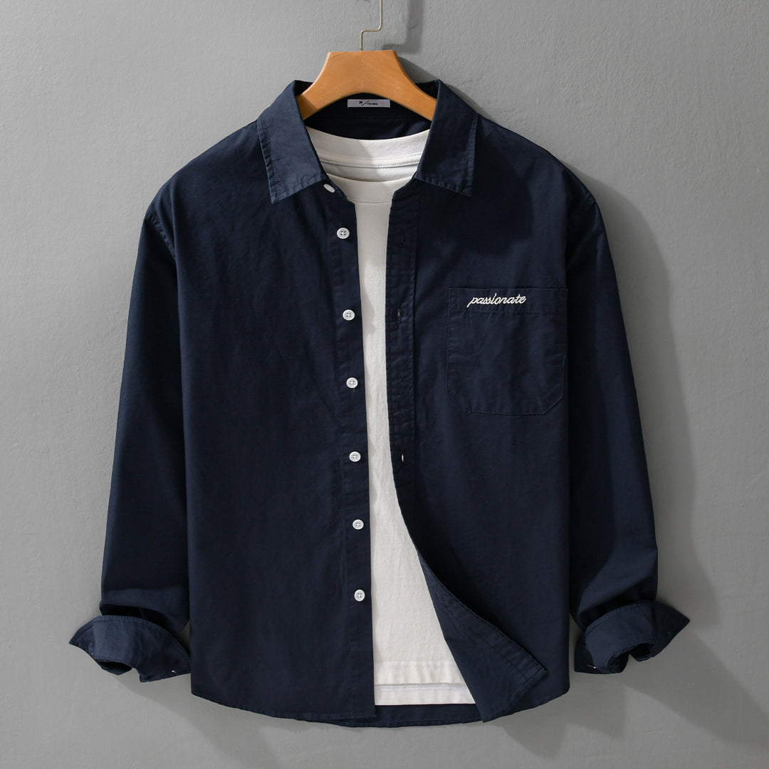 Herren Relaxed-Fit Baumwoll-Overshirt mit Stickerei auf Brusttasche Echoarchiv