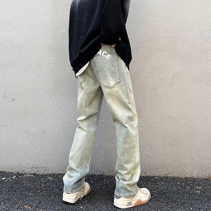 Herren Lockere Straight-Denim-Jeans mit leichter Stonewash-Optik und tiefem Schritt Echo Archiv