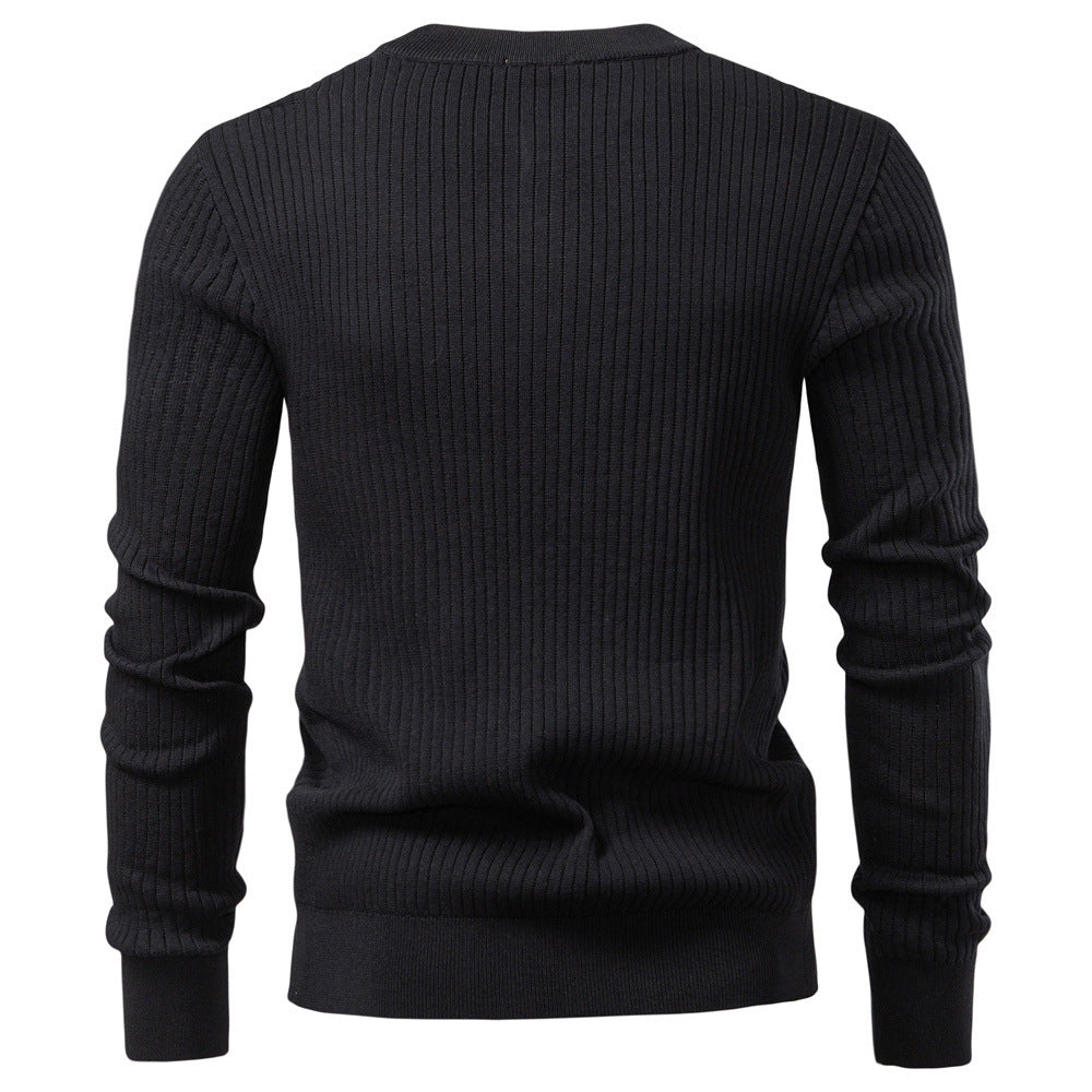 Herren nan gerippter Langarm-Henleypullover mit Stehkragen, feinem Rippstrick und schmaler Passform Echo Archiv