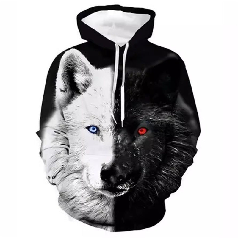 Damen Kreativer Kapuzenpullover mit einzigartigem Wolfsmotiv Echoarchiv