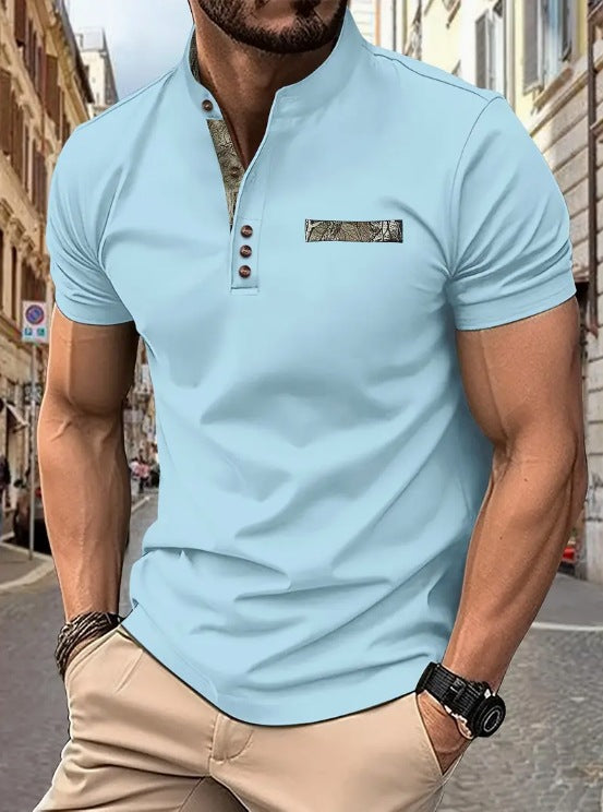 Herren Poloshirt mit modischem Stehkragen und eleganten Knöpfen Echoarchiv