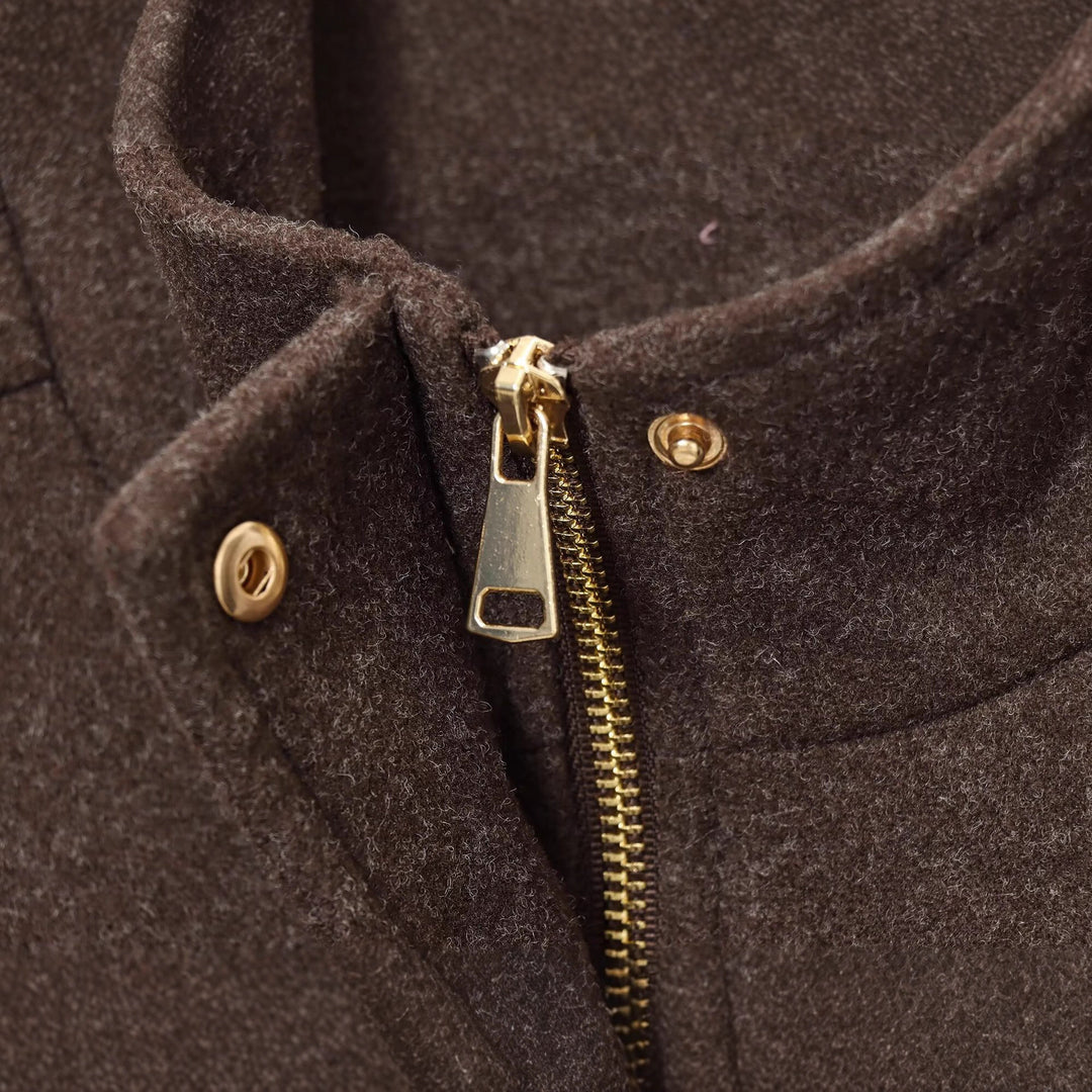 Damen Kurz geschnittene Wollmix-Boxy-Jacke mit Stehkragen und Pattentaschen Echoarchiv