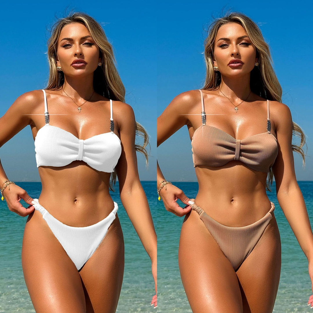Damen Ripp-Optik Bikini mit gerafftem Oberteil Echo Archiv