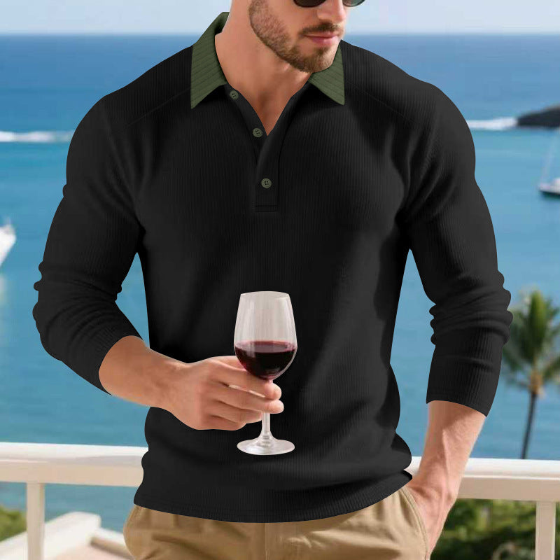 Herren Langarmpoloshirt mit strukturiertem Design und eleganter Knopfleiste Echoarchiv