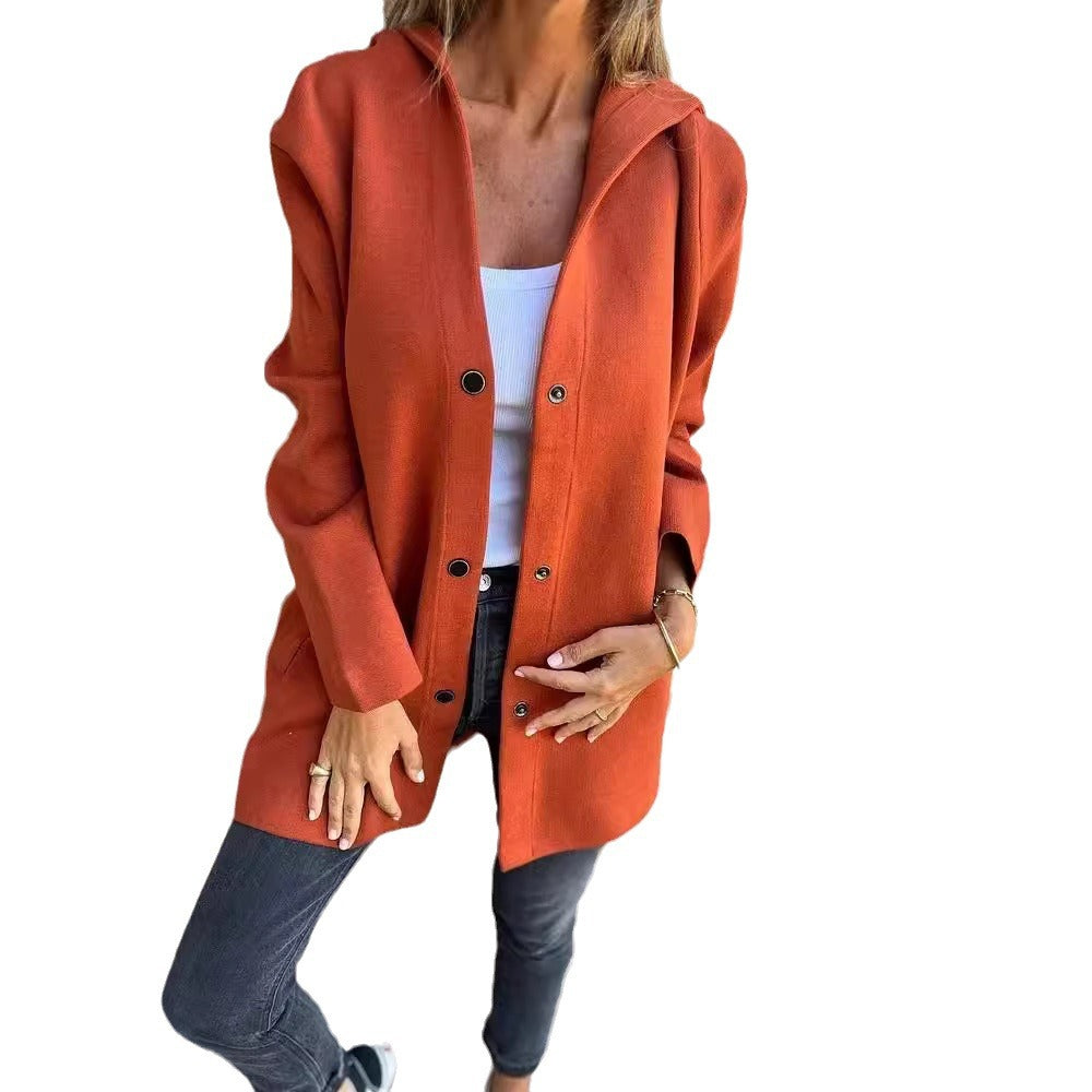 Damen Kapuzen‑Mantel mit Druckknöpfen und Oversize‑Silhouette Echo Archiv