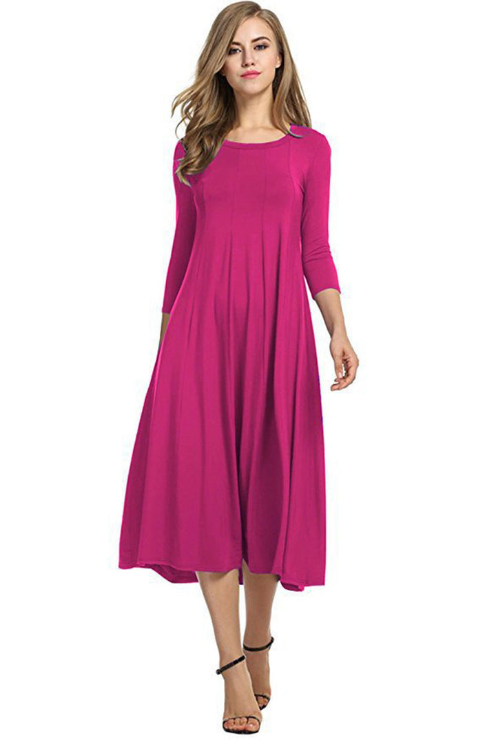 Damen Langes A-Linien Midikleid aus Stretch-Jersey mit Dreiviertelärmeln und Eingrifftaschen Echo Archiv