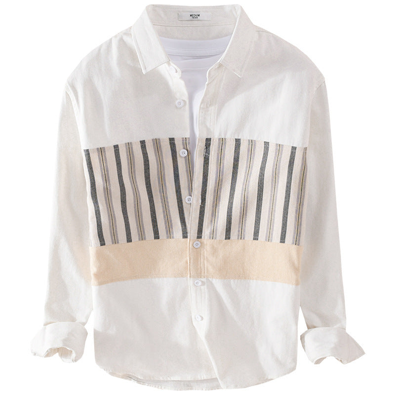 Herren Leichtes Baumwoll-Overshirt mit eingewebten Streifenpanelen und Kentkragen Echoarchiv