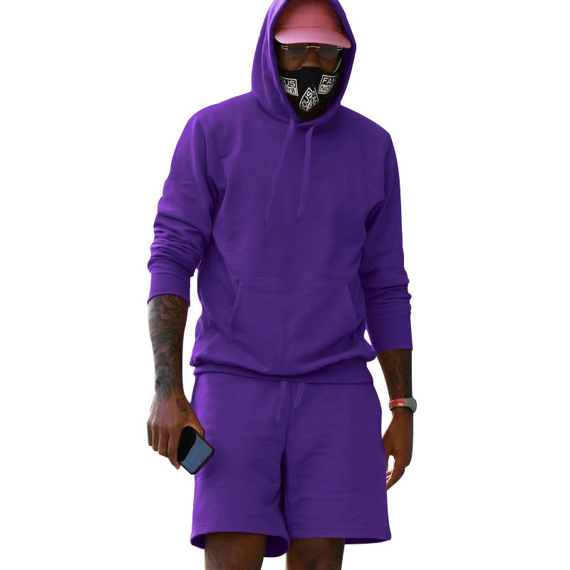 Herren nan zweiteiliges Freizeit-Set Hoodie und Sweatshorts aus French Terry mit Kängurutasche und Tunnelzug Echo Archiv