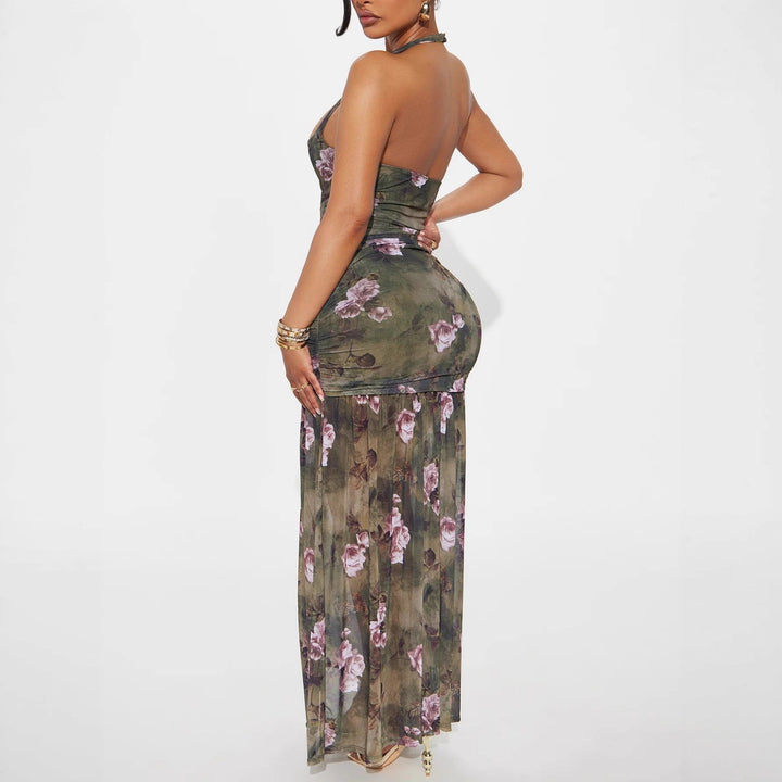 Damen Schulterfreies Maxikleid mit elastischen Rüschendetails Echo Archiv