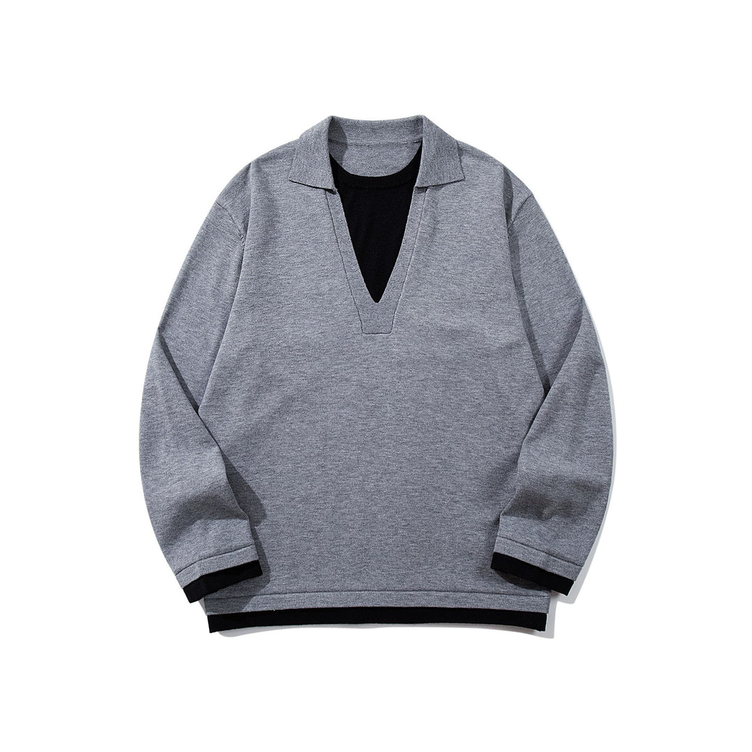 Unisex Lässiger Oversize Strickpullover mit tiefem V Einsatz und Hemd‑Layer Optik Echoarchiv